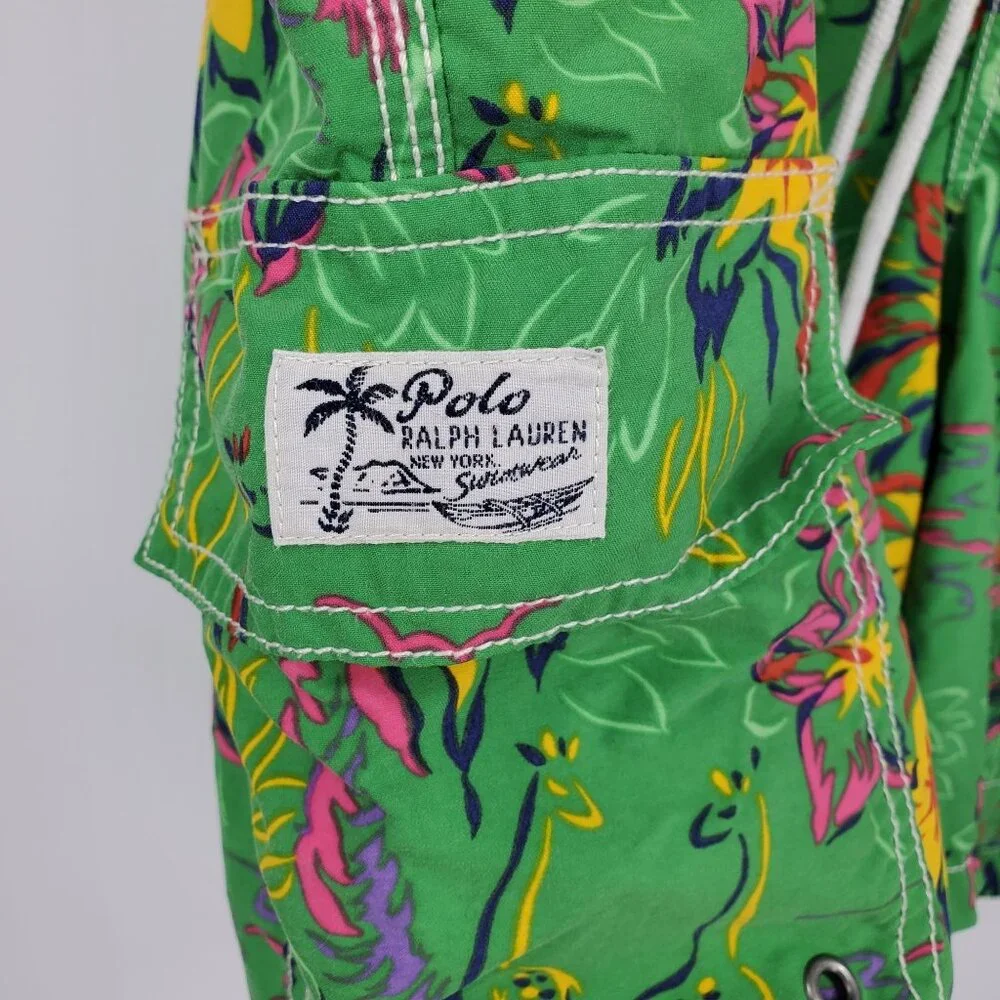 Polo by Ralph Lauren Green Aloha Safari Print‎ Swim Trunk Board Shorts Size XL